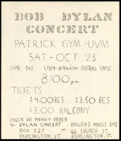 Rare 1965 Bob Dylan Vermont Handbill