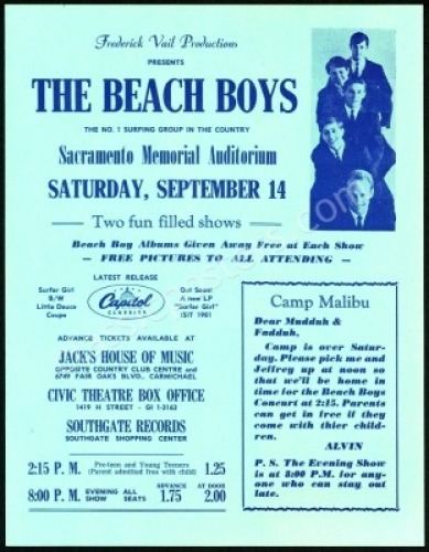 Scarce Beach Boys Sacramento Handbill