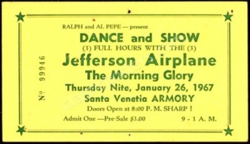 Very Scarce Jefferson Airplane Santa Venetia Ticket