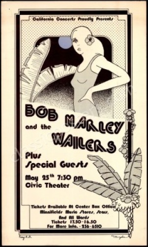 Scarce 1976 Bob Marley San Diego Poster