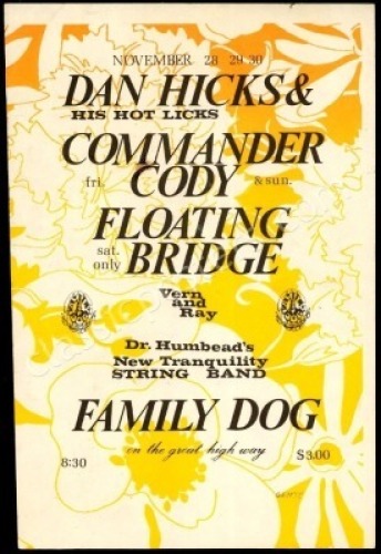 Rare Dan Hicks Commander Cody Great Highway Handbill