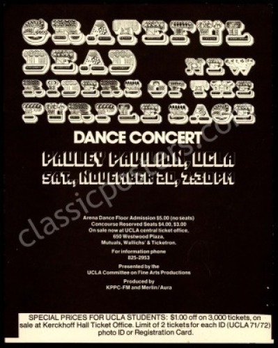 Beautiful 1971 Grateful Dead UCLA Handbill