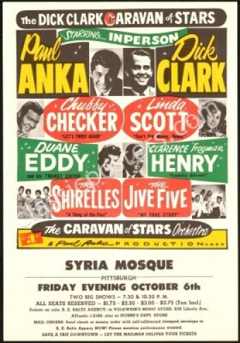 Rare 1961 Dick Clark Caravan of Stars Handbill