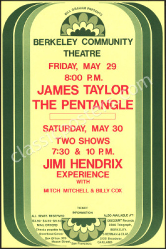 Popular 1970 Jimi Hendrix Berkeley Poster