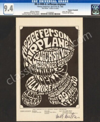 Nice Signed BG-4 Jefferson Airplane Handbill