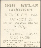 Rare 1965 Bob Dylan Vermont Handbill