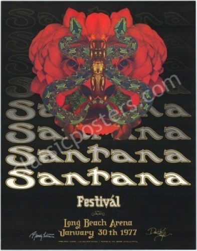 Gorgeous Signed 1977 Santana Poster