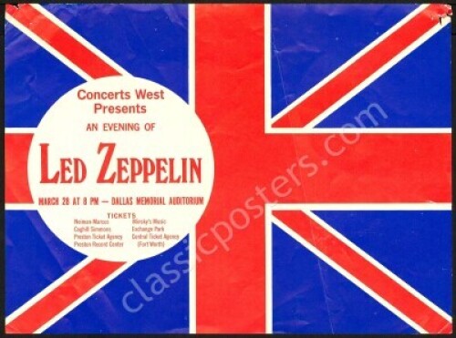 Scarce Led Zeppelin 1970 Spring Tour Handbill