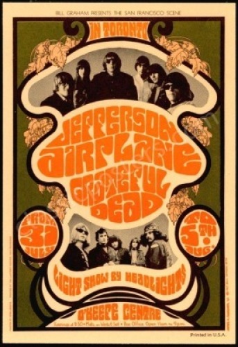 Rare BG-74 Grateful Dead and Jefferson Airplane Toronto Postcard/Handbill