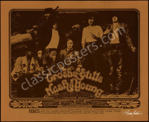 Beautiful Signed 1970 CSNY Portland Poster