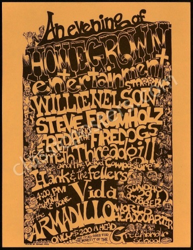 1972 Willie Nelson Armadillo Handbill