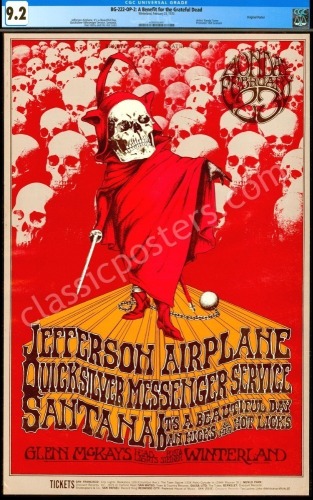 Gorgeous Certified BG-222 Grateful Dead Benefit Poster