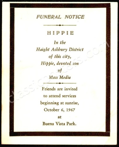 Scarce Death of Hippie Handbill