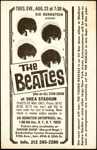 Rare 1966 Beatles Shea Stadium Handbill