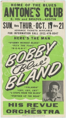 Large 1975 Cardboard Bobby Blue Bland Antone’s Poster