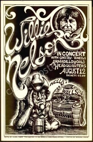 Rare Signed Willie Nelson Armadillo Poster