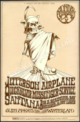 Rare Monotone BG-222 Grateful Dead Benefit Poster