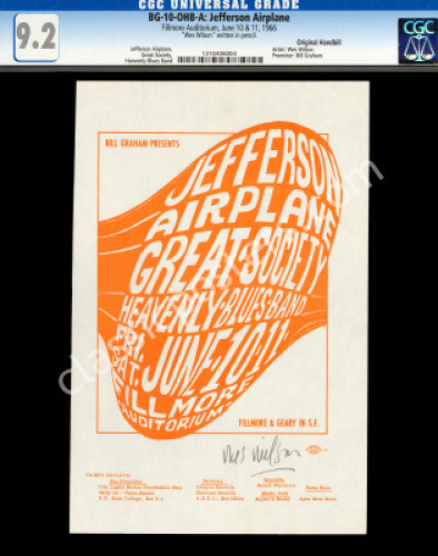 Signed and Certified BG-10 Jefferson Airplane Handbill