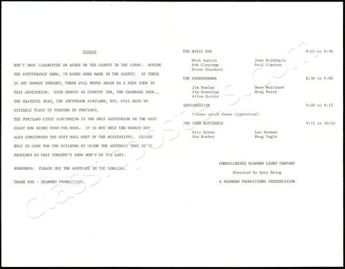 Interesting Portland Civic Auditorium Iron Butterfly Program