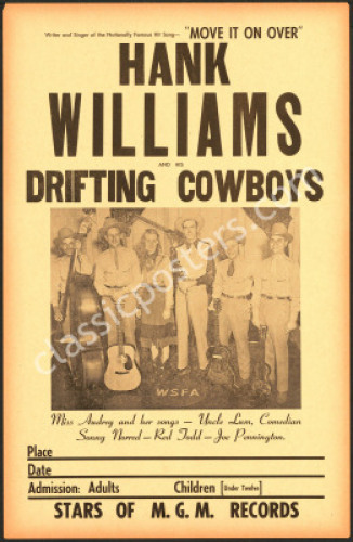 Scarce 1949 Hank Williams Tour Blank Poster