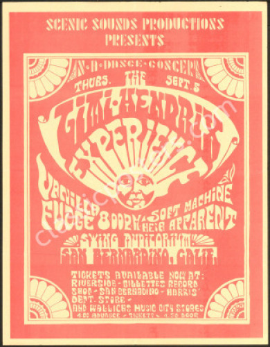 Rare Jimi Hendrix San Bernardino Handbill