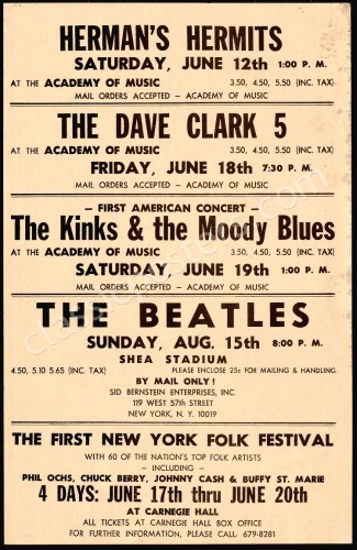 Scarce and Popular 1965 Beatles Shea Stadium Poster