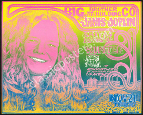 Scarce 1968 Janis Joplin San Antonio Handbill