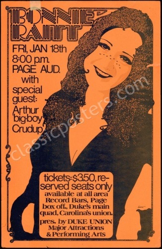 1974 Bonie Raitt Duke University Poster