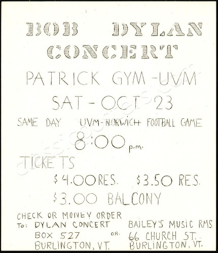 Scarce Bob Dylan Vermont Handbill