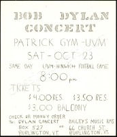 Scarce Bob Dylan Vermont Handbill