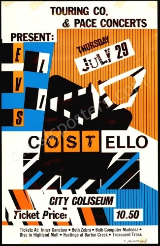 Interesting 1982 Elvis Costello Austin Poster