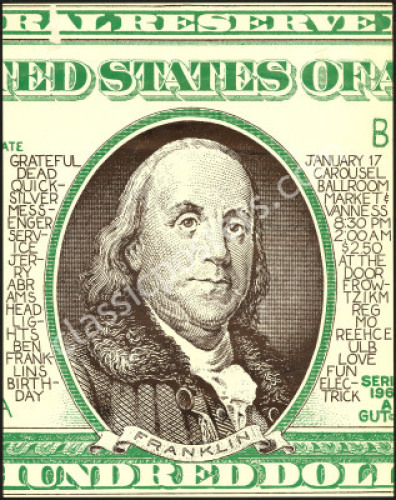 Scarce AOR 2.169 Grateful Dead Ben Franklin Poster