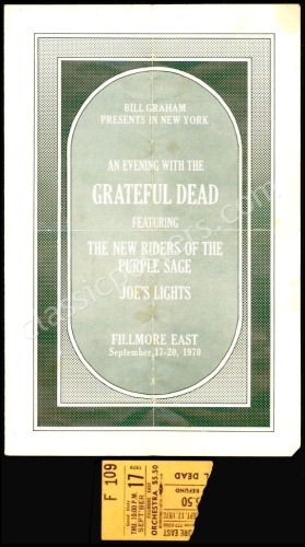 1970 Grateful Dead at The Fillmore East Program and Ticket Stub