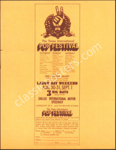 Rare Texas Pop Festival Ticket Order Form