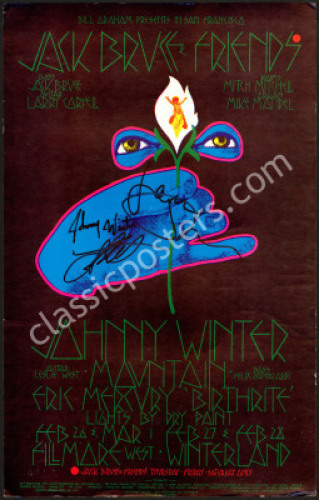 BG-220 Poster Signed by Jack Bruce, Leslie West, and Johnny Winter