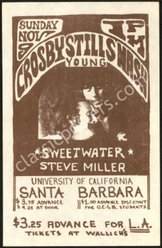 Rare Crosby Stills Nash & Young Santa Barbara Handbill