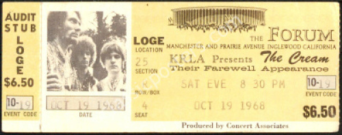 Rare Cream Los Angeles Forum Ticket for the Last U.S. Cream Show