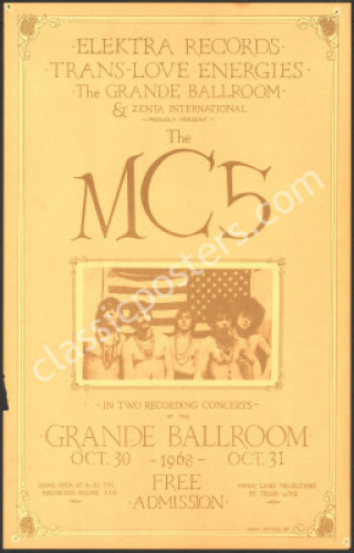 Rare 1968 Grande Ballroom MC5 Recording Poster