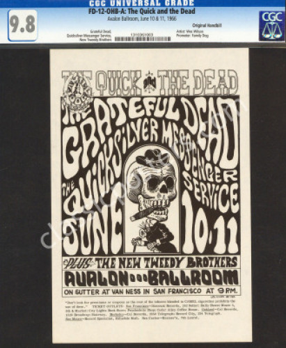 Pristine Certified FD-12 Grateful Dead Handbill