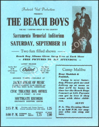 Rare Beach Boys Sacramento Handbill