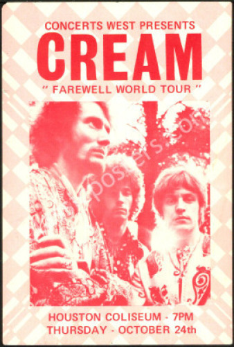 Pleasing 1968 Cream Farewell World Tour Card