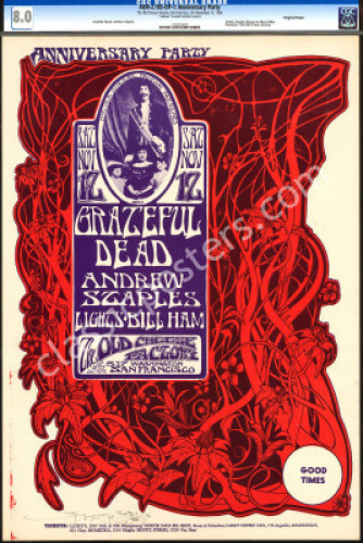 Attractive Signed Certified AOR 2.185 Grateful Dead Poster