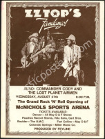 Very Nice ZZ Top Denver Handbill