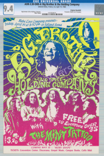 Scarce Certified AOR 3.30 Janis Joplin Handbill