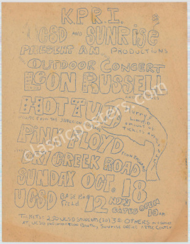 Interesting 1970 Pink Floyd San Diego Handbill