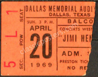 1969 Jimi Hendrix Dallas Ticket
