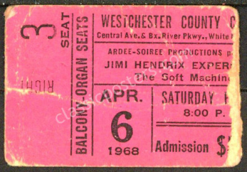 Jimi Hendrix Westchester County Ticket Stub