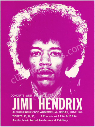 Rare 1970 Jimi Hendrix Albuquerque Handbill
