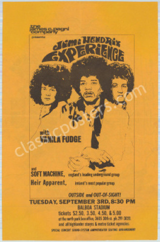 Rare 1969 Jimi Hendrix San Diego Handbill