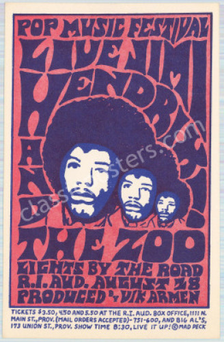 Rare 1968 Jimi Hendrix Rhode Island Handbill